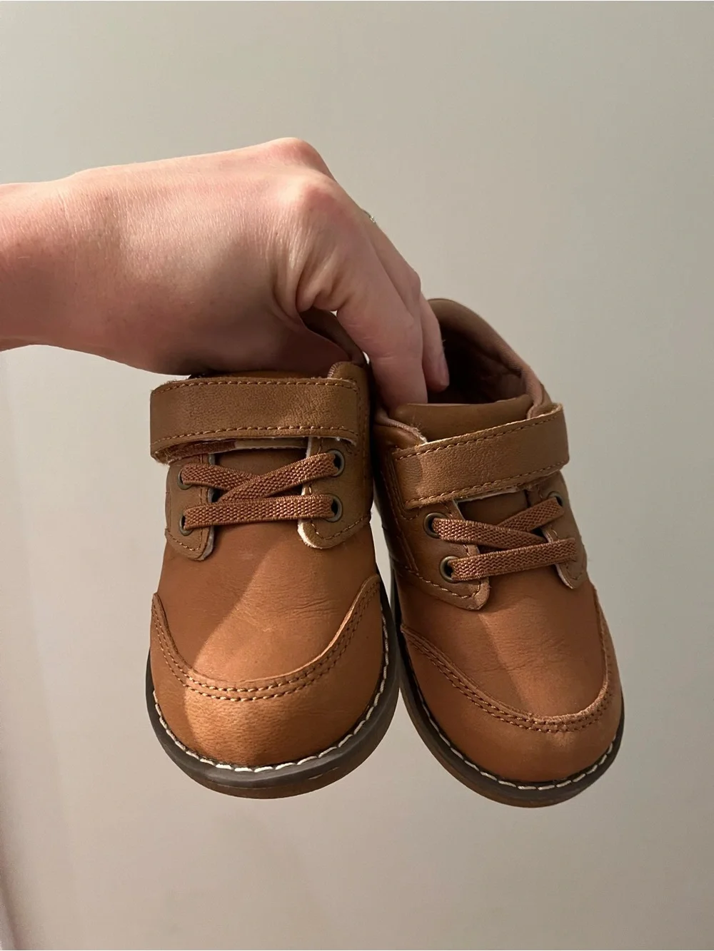 Stride Rite Brown Leather-look Casual Shoes with Hook & Loop Strap